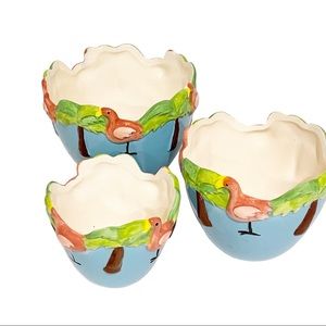 Island Traders Ceramic Flamingo 3‎ Three Piece Bowl Set New